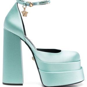 Versace Blue Medusa Aevitas Platform Pumps Heel 37